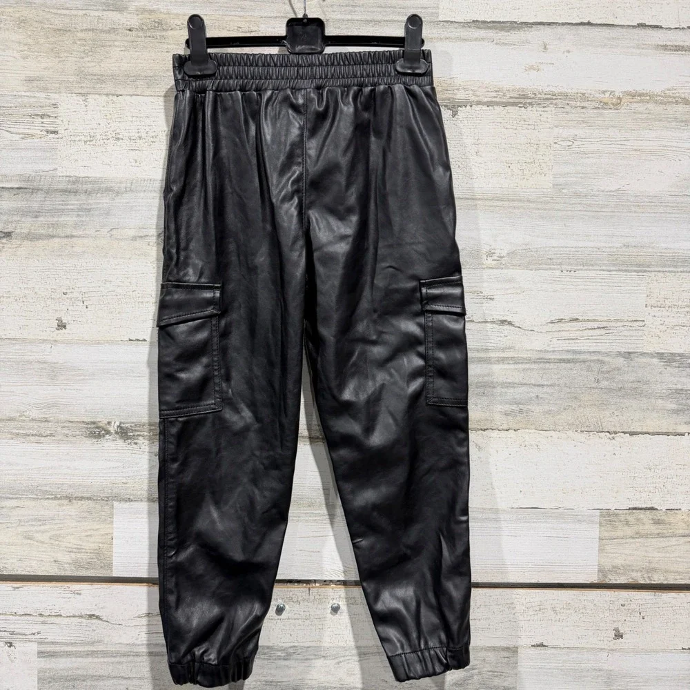 Gap Jogger Kids Size 10 Black Faux Leather Cargo Pants Streetwear NWT